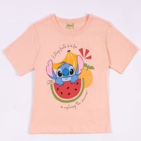 Camiseta Stitch Infantil 4 a 10 Anos Disney Rosa Balao