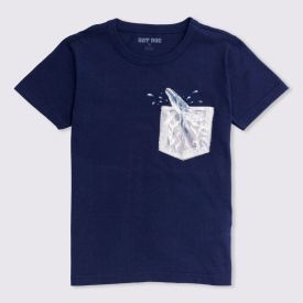 Camiseta 4 ao 10 com Bolso Interativo Hot Dog Azul Marinho