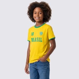 Camiseta Brasil Juvenil Menino 12 A 16 Anos Brandili Amarelo York
