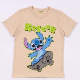 Camiseta Stitch Infantil 4 a 10 Anos Disney Bege