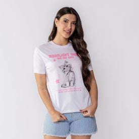 Camiseta Feminina Com Estampa De Gatinho Boby Blues Branco