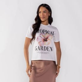 Camiseta Feminina Tropical Garden Boby Blues Off White