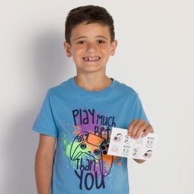 Camiseta Infantil 4 a 10 Anos Estampa Play Com Brinde Hot Dog Azul Medio