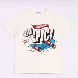 Camiseta Hot Wheels Infantil 4 a 10 Anos Mattel Marfim
