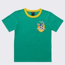 Camiseta Infantil Menino Stitch Copa 4 A 10 Anos Disney New Verde