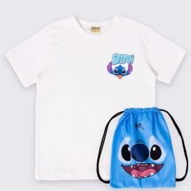 Camiseta Infantil Stitch 4 a 10 anos Com Mochila Disney