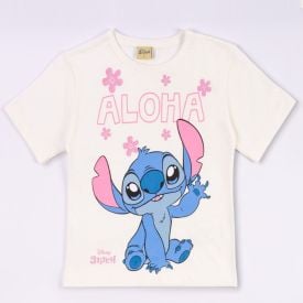 Camiseta Stitch Infantil 4 a 10 Anos Disney Marfim