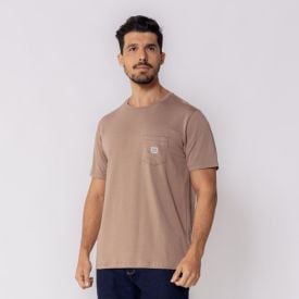 Camiseta Masculina Com Bolso De Algodão Pima Marc Alain  Marrom Canyon