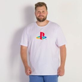 Camiseta Masculina Plus Size Playstation Logo BandUP Branco