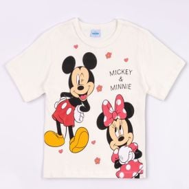 Camiseta Mickey Minnie Infantil 4 a 10 Anos Disney Marfim