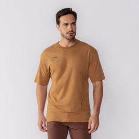 Camiseta Oversized Masculina Meia Malha Fico Marrom Godiva