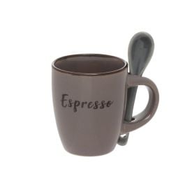 Caneca Com Colher De Cerâmica Espresso Hauskraft 100Ml - Marrom