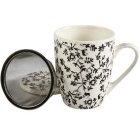 Caneca com Tampa em Porcelana e Filtro de Aço Lyor 340Ml - Flowers