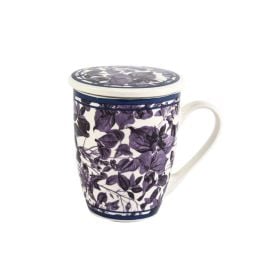 Caneca com Tampa em Porcelana e Filtro de Aço Lyor 340Ml - Blue Garden
