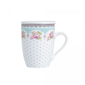 Caneca com Tampa em Porcelana e Filtro de Aço Lyor 340Ml - Amelia