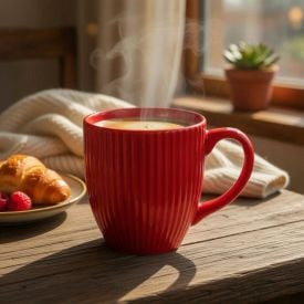Caneca Porcelana Canelada Elegance Havan Casa 300Ml - Vermelho