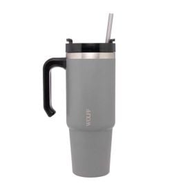 Caneca Térmica Slim Com Canudo Wolff 890Ml - Cinza