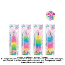 Caneta De Pelúcia Arco-Íris 6 Cores Polibrinq - Sortido