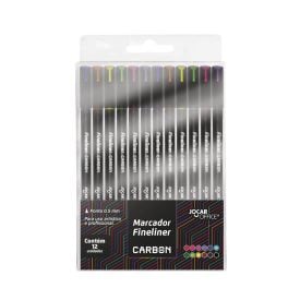 Caneta Marcador Fineliner Carbon Line Jocar Office - 12 Unidades
