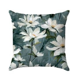 Capa De Almofada Veludo 43X43 Cm Estampada Havan Casa - Margaridas Petroleo