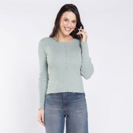 Cardigan Feminino De Tricot Canelado Boby Blues Menta
