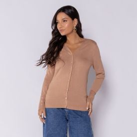 Cardigan Feminino De Tricot Decote V Patricia Foster