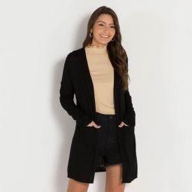 Cardigan Viscose com Bolso Patricia Foster Preto