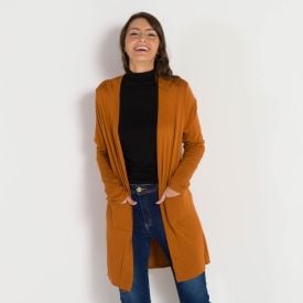 Cardigan Viscose com Bolso Patricia Foster Caramelo Mousse