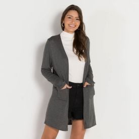 Cardigan Viscose com Bolso Patricia Foster Mescla Chumbo