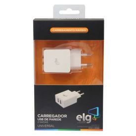 Carregador de Parede ELG WC124A com 2 Saídas USB - Branco