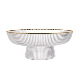 Centro De Mesa Com Pe De Vidro Graffiato Borda Dourada 30Cm - Hauskraft