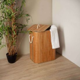 Cesto De Roupas De Bambu Com Tampa  Lyor - Natural