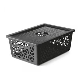 Cesto Organizador Com Tampa Uz 15 Litros - Preto