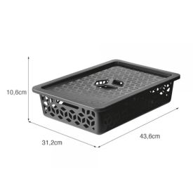 Cesto Organizador Raso Com Tampa Uz 9 Litros - Preto