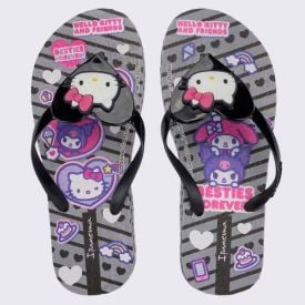 Chinelo Ipanema Infantil Hello Kitty And Friends Cinza/Preto/Rosa