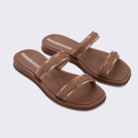Chinelo Slide Ipanema Feminino Glow Trendy Marrom/Glitter
