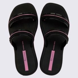 Chinelo Slide Ipanema Infantil Glow Preto/Preto/Rosa