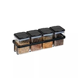 Jogo de Porta Condimentos Black 4 Potes com Suporte 186 ml Arthi