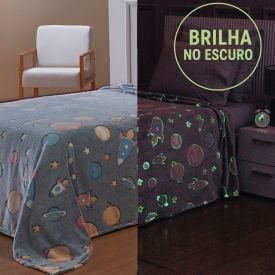 Cobertor Infantil Mágico Encantos Brilha No Escuro Havan Kids - Azul Planetas