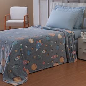 Cobertor Infantil Mágico Encantos Brilha No Escuro Havan Kids - Azul Planetas