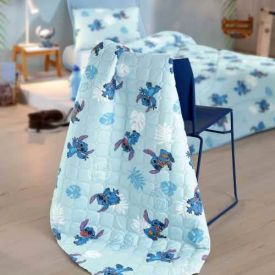 Cobre Leito Solteiro Disney Hedrons 1 Pç - Stitch Folhas Rotativo 