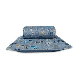 Kit Colcha Solteiro Dupla Face Matelado Havan Kids 2 pçs - Gaming Azul