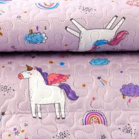 Kit Colcha Solteiro Dupla Face Matelado Havan Kids 2 pçs - Unicórnio Lilás