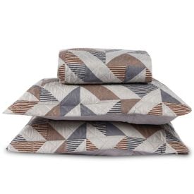 Kit Colcha King Versalhes Estampada Havan Casa 3 pçs - Bege Com Cinza