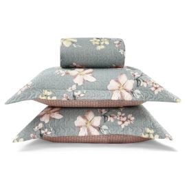 Kit Colcha King 100% Poliéster Havan Casa 3 Pçs - Malva Verde Floral