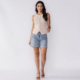 Colete Feminino De Alfaiataria Patricia Foster Bege