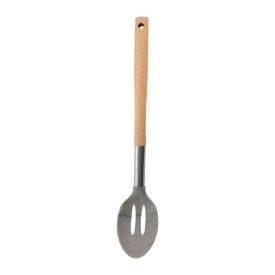 Colher Vazada De Silicone C/ Cabo De Madeira 36Cm Havan Casa  - Cinza 
