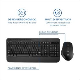 Kit Teclado E Mouse Multi Sem Fio Cs1200 - Preto