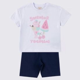 Conjunto Infantil Menina 1 a 3 Anos Yoyo Kids Branco/Marinho