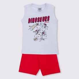 Conjunto 1 a 3 anos Regata e Bermuda Dino Yoyo Kids Branco